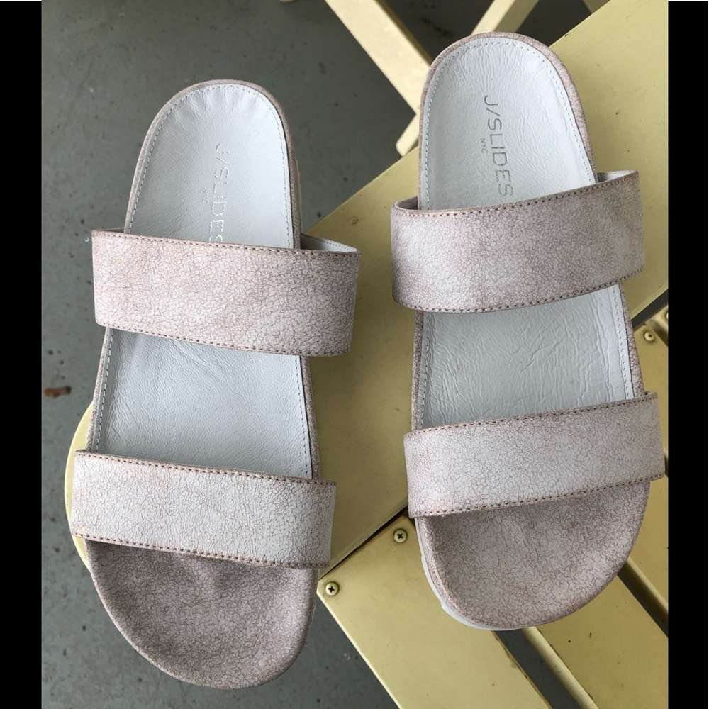 J Slides NYC soft pink metallic suede slides - Picture 1 of 3